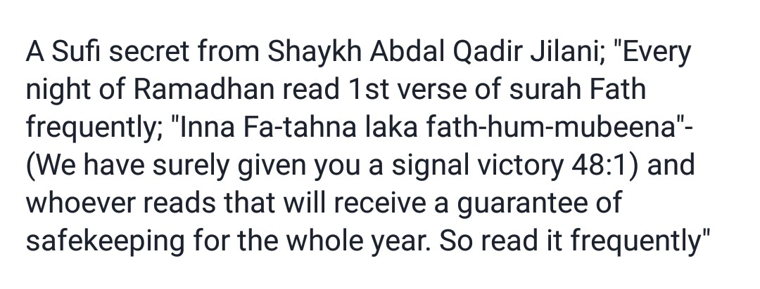 secret for Ramadan from Sheikh Abd al Qadir Jilani safekeeping for whole year method